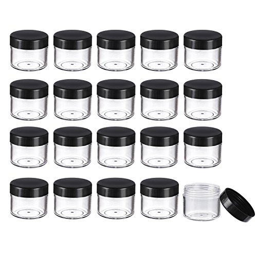 Product Cover Hicarer 20 Pieces Round Pot Jars Plastic Cosmetic Containers Set with Black Lid for Liquid Creams Sample, 20 Gram