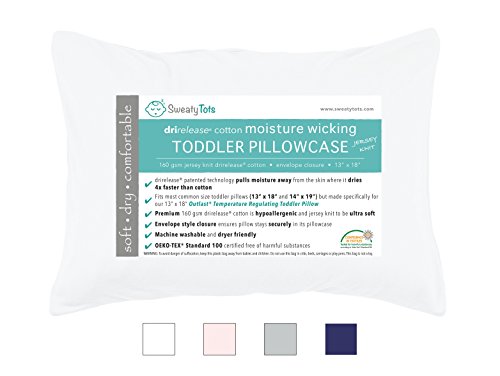 Product Cover Moisture Wicking Toddler Pillowcase for Sweaty Sleepers - Fits 13 x 18 and 14 x 19 Pillows, Envelope Style Pillow Cover, Features Patented Drirelease(R) Moisture Wicking Technology (White)