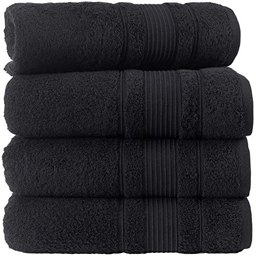 Product Cover Qute Home 100% Turkish Cotton Bath Towels (27 x 52 inches) 4 Pieces Towel Set, Black