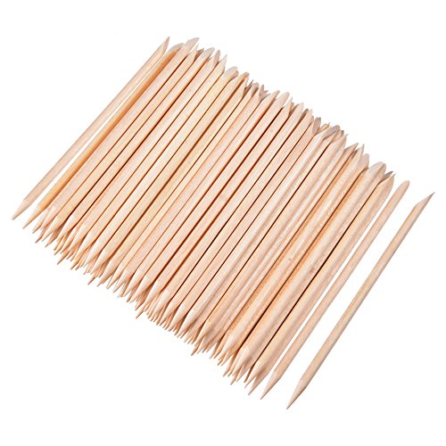 Product Cover Hicarer 100 Pieces Orange Wood Sticks Nail Art Cuticle Stick for Pusher Remover Manicure Pedicure, 4.3 Inches