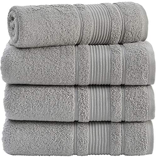 Product Cover Qute Home 100% Turkish Cotton Bath Towels (27 x 52 inches) 4 Pieces Towel Set, Grey