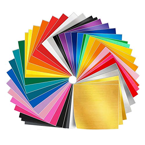 Product Cover Adhesive Vinyl Sheets - 50 Pack 12'' X 12'' Premium Permanent Self Adhesive Vinyl Sheets in 38 Assorted Colors for Cricut,Silhouette Cameo,Craft Cutters,Printers,Letters,Decals