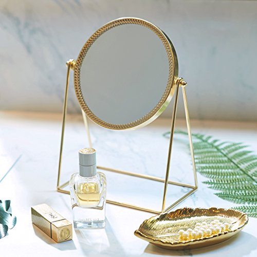 Product Cover PuTwo Makeup Mirror Single Sided Vanity Mirror Vintage 360° Rotation Metal Cosmetic Mirror Round Beauty Mirror Handmade Make Up Mirror for Dresser Vanity Table Desk - Champagne Gold