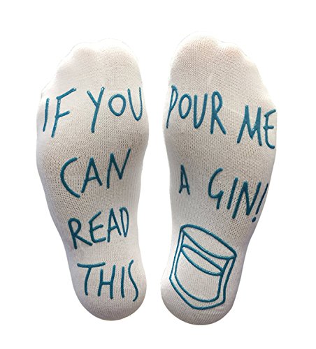 Product Cover BRING ME SOCKS 'If You Can Read This Pour Me A Gin' Funny Socks - Perfect Joke Novelty Gift For Men & Women, White Blue, 6-12