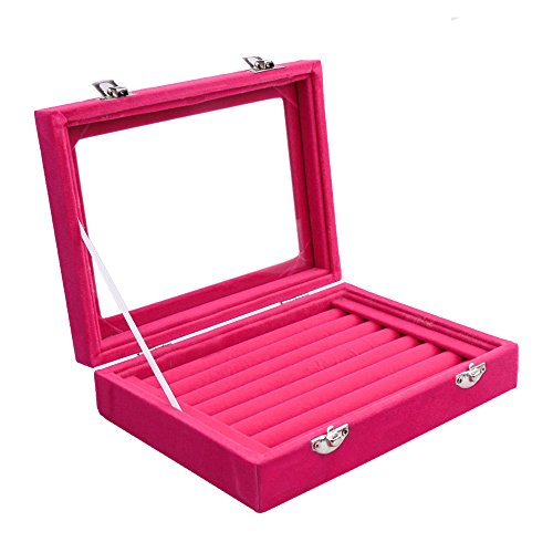 Product Cover Pasutewel Velvet Glass Ring Jewellery Display Storage Box Jewelry Holder Storage Organizer Stand 7 Slots (Pink)