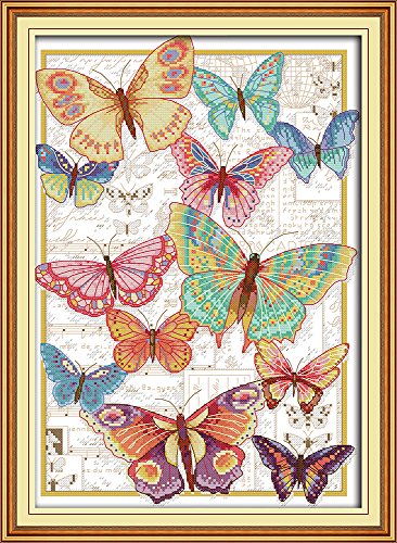 Product Cover Maydear Cross Stitch Kits Stamped Full Range of Embroidery Starter Kits for Beginners DIY 11CT 3 Strands - Butterflies 16×22(inch)