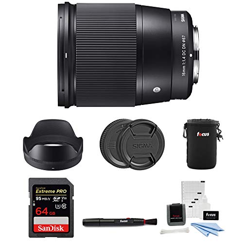 Product Cover Sigma 16mm f/1.4 DC DN Contemporary Lens for Sony with 64GB Extreme PRO SD Card and Accessory Bundle