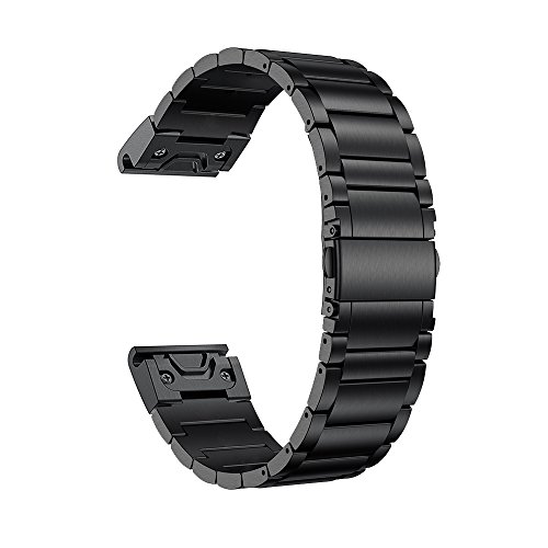 Product Cover LDFAS Fenix 6X Pro/5X Band, Quick Release Easy Fit 26mm Solid Stainless Steel Metal Bands Compatible for Garmin Fenix 6X/6X Pro/5X/5X Plus/3/3HR/Descent Mk1 Smartwatch, Black