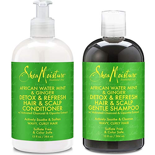 Product Cover Shea Moisture, African Water Mint & Ginger - Detox Hair & Scalp Gentle Combination Set for Unisex, Shampoo 13 Fluid Ounce & Conditioner 13 Fluid Ounce