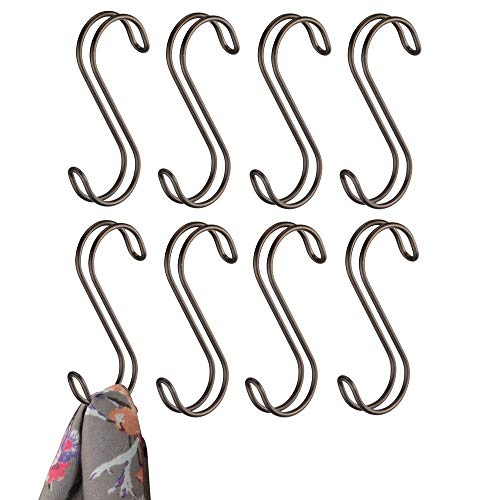 Product Cover mDesign Metal Wire Over The Rod Hanging Closet Accessory S Hook for Handbags, Belts or Jackets - Snag Free - 8 Pack - Bronze