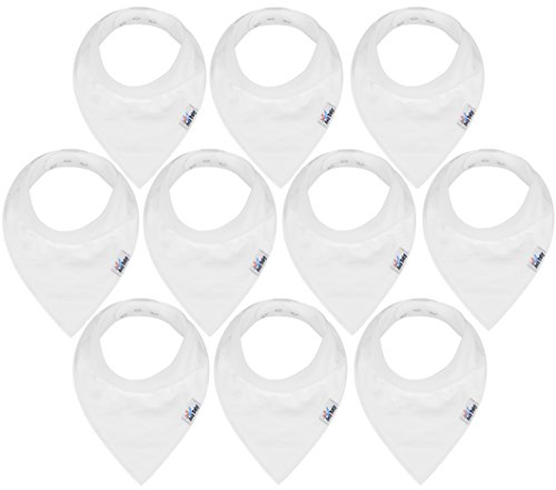 Product Cover 10-Pack Baby Bandana Drool Bibs Plain White for Drooling and Teething, 100% Organic Cotton, Soft and Absorbent, Unisex Bibs for Baby Boys & Girls - Baby Shower Gift Set by Ana Baby