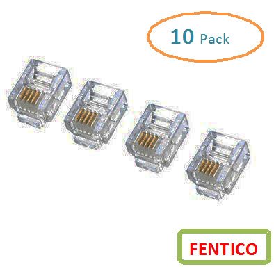 Product Cover FENTICOTM 6P4C RJ11 Modular Transparent Clear Male Plug Crimp Connector for Standed Telephone Cord Cable Wire - (Pack of 10 Pcs)