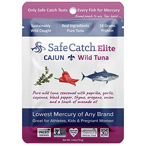 Product Cover Safe Catch Seasoned Elite, Lowest Mercury Solid Cajun Wild Tuna Steak, 2.6 oz pouch (Pack of 12)