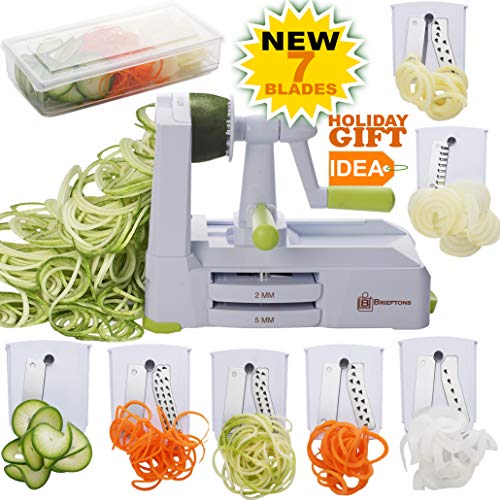 Product Cover Brieftons 7-Blade Spiralizer: Strongest-and-Heaviest Duty Vegetable Spiral Slicer, Best Veggie Pasta Spaghetti Maker for Low Carb/Paleo/Gluten-Free, With Container, Lid, Blade Caddy & 4 Recipe Ebooks