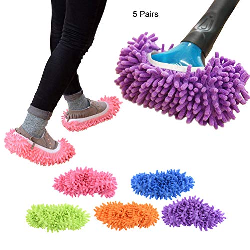 Product Cover 5 Pairs/10 pcs Washable Dust Mop Slippers Shoes Cover Soft Washable Reusable Microfiber Cleaning Mop Slippers Floor Dust Hair Cleaners Multi-Function Cleaning Shows Cover