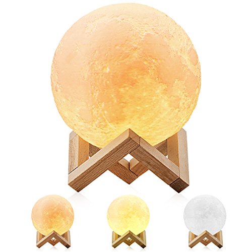 Product Cover Magicfly Moon Lamp 5.9 Inch 3D Printing Moon Light, Dimmable with Tap Control, Rechargeable Lunar Light Home Decorative Night Light for Valentine's Day