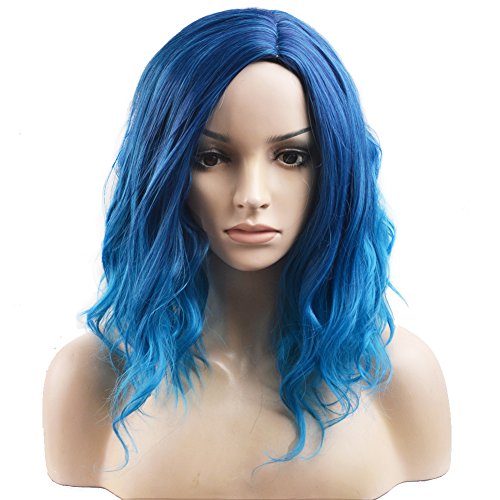 Product Cover BERON Short Curly Bob Wig Charming Women Girls Beach Wave Wigs for Cosplay Costume Party Wig Cap Included (Mix Blue)