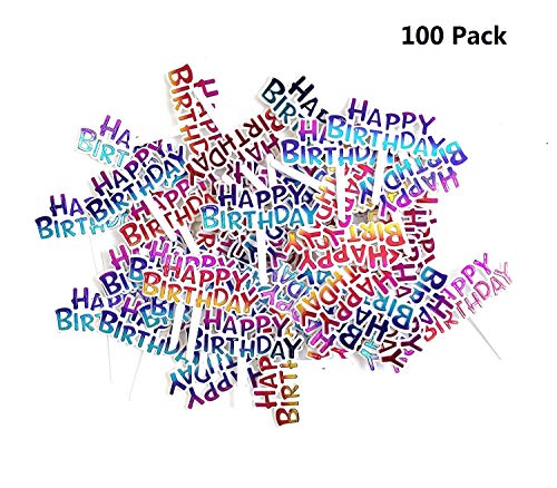 Product Cover Yunko Pack of 100 Colourful Rainbow Happy Birthday Cupcake Picks Cake Toppers