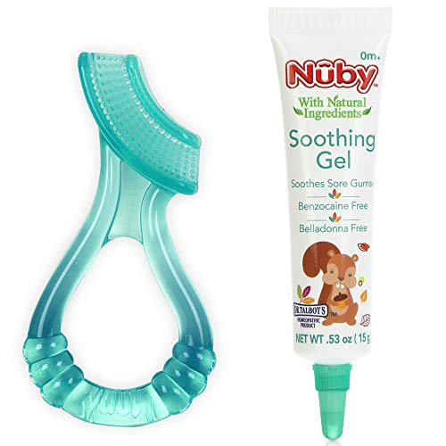 Product Cover Nuby Natural Soothing Gel for Sore Gums with Bonus Silicone Massaging Toothbrush, 0.53 Ounce, Benzocaine Free, Belladonna Free
