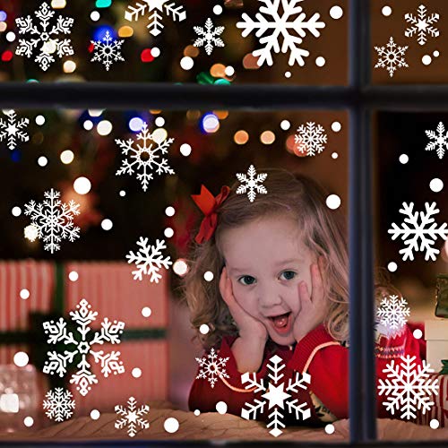 Product Cover Lansian 108pcs White Snowflakes Window Clings Decal Stickers for Winter Frozen Party Supplies Wonderland Decorations Ornaments, White 8 Sheets