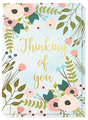 Product Cover 48-Pack Thinking of You Note Cards - Bulk Box Set - Blank on the Inside - Colorful Flower Designs with Gold Foil Print - Includes 48 Greeting Cards and 48 Envelopes - 4 x 6 Inches
