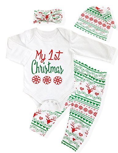 Product Cover 4Pcs My First Christmas Clothing Toddler Baby Boys Girls Rompers Long Sleeve Newborn Outfits Set