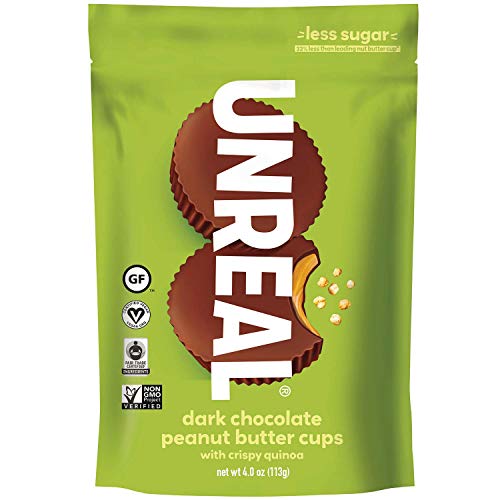 Product Cover UNREAL Dark Chocolate Crispy Quinoa Peanut Butter Cups - Vegan, Gluten Free, Less Sugar (6 Bags)
