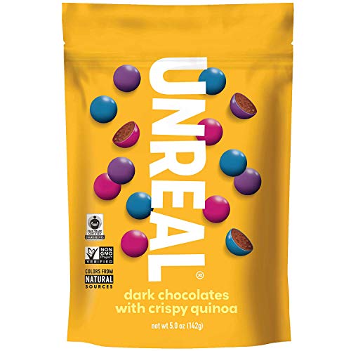 Product Cover UNREAL Dark Chocolate Crispy Quinoa Gems | Non-GMO, Vegan Certified, Colors from Nature | 6 Bags