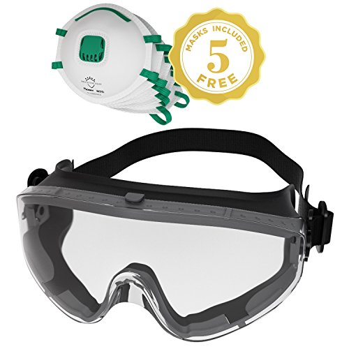 Product Cover Safety Goggles Over Prescription Glasses Clear Anti Fog Safety Glasses Eye Protection For Chemistry Lab Splash Proof, Construction, Woodworking Multiuse ANSI Z87.1 Approved N95 Safety Masks Included