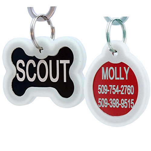 Product Cover GoTags Custom Engraved Pet ID Tags for Dogs and Cats, Personalized on Both Sides, Many Tag Shapes Including Bone, Heart, Bow Tie, Star, Round and Badge, 2 Sizes for Pets Small to Large