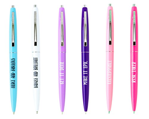 Product Cover Inspirational Badass ballpoint six pen set for women, great office gifts for boss, cute school office supplies for her, funny birthday gifts