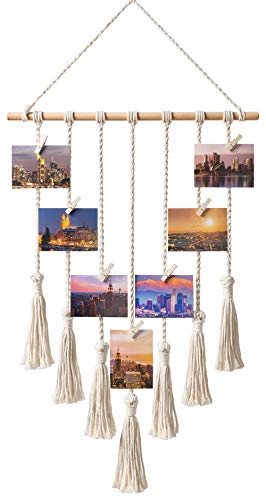 Product Cover Mkono Hanging Photo Display Macrame Wall Hanging Pictures Organizer Boho Home Decor, with 25 Wood Clips