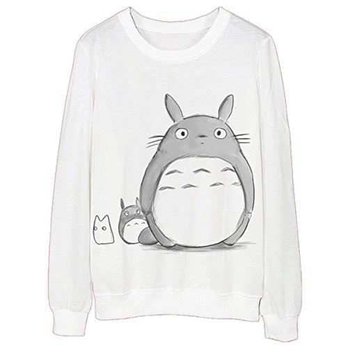 Product Cover JUNG KOOK Womens Girls Long Sleeve Totoro Print Scoop Neck Shirt Pullover Sweatershirt L White