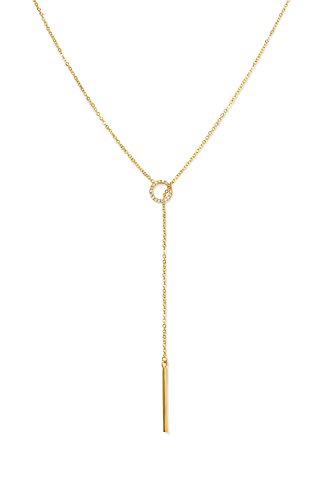 Product Cover Gold Chain Lariat Necklace - 14k Gold Necklace, Gold Plated Stainless Steel Drop Y Necklace | Adjustable, Long Chain, Layering Necklace | Celebrity Approved Gold Necklaces for Women