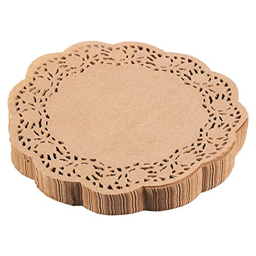 Product Cover Lace Paper Doilies - 250-Pack Round Decorative Paper Placemats Bulk for Cakes, Desserts, Baked Treat Display, Ideal for Weddings, Formal Event Tableware Decoration - Brown, 9 Inches in Diameter