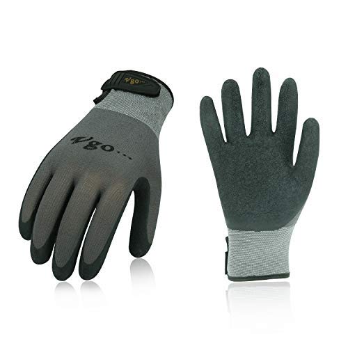 Product Cover Vgo 3Pairs Latex Rubber Coated Gardening and Work Gloves with Magic Stick(Size L,Grey,RB6023)