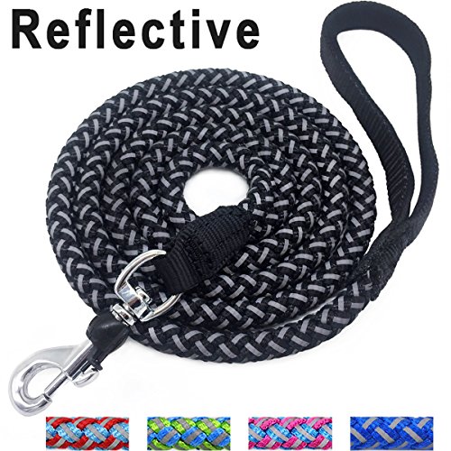 Product Cover Mycicy 6 Foot Rope Reflective Dog Leash - Nylon Braided Heavy Duty Strong Dog Training Leash for Large and Medium Dogs Walking Leads (6ft, Black)