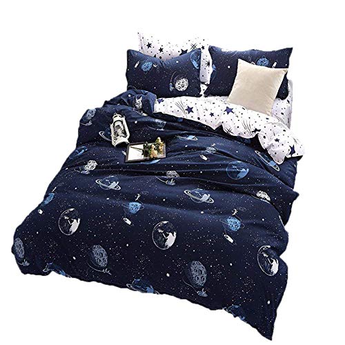 Product Cover BeddingWish 3Pcs Blue Cartoon Star Universe Planets Beddding Set(No Comforter and Sheet) for Kids Teen Boys and Girls,Duvet Cover Set with 2 Pillow Shams -Full/Queen