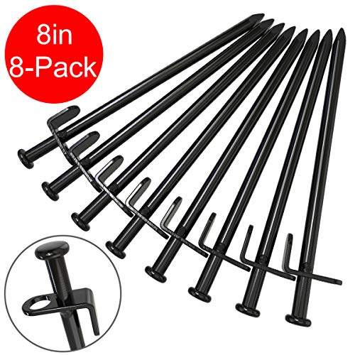 Product Cover BareFour Tent Stakes Heavy Duty, 8-Inch Camping Stakes, Forged Steel Tent Pegs Unbreakable and Inflexible - Available in Rocky Place Dessert Snowfield and Grassland (8 Pack 8 Inch)