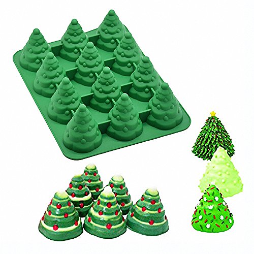 Product Cover 3D Christmas Tree Silicone Mold - MoldFun Xmas Tree Pan Silicone Mold for Mousse Cake Muffin Baking, Ice Cube, Jello, Chocolate, Soap, Lotion Bar, Bath Bomb, Candle (Random Color)