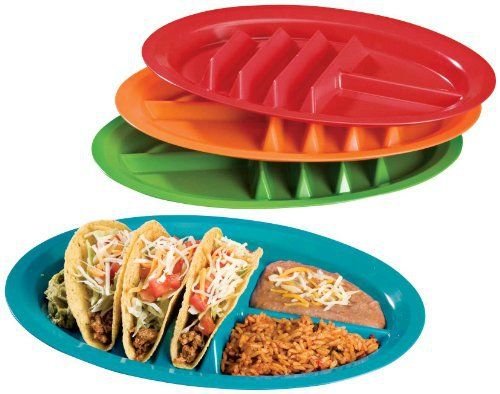 Product Cover Jarratt Industries, Fiesta Taco Plates, Microwave and Dishwasher Safe, Assorted Colors, Set of 4 Plastic Taco Plates