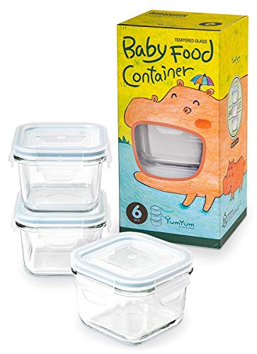 Product Cover Glasslock 6pcs Set Yum Yum Eco Friendly Airtight Spill Proof Baby Meal Food Storage Container Square 210ml