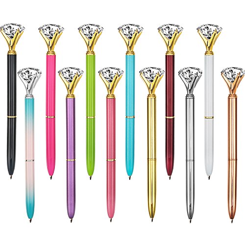 Product Cover Bememo 12 Pieces Big Diamond Pen Rhinestones Crystal Metal Ballpoint Pens Jewel Pens Decor Gifts for Women Bridesmaid Coworkers Bridal Shower Wedding Favors (12 Different Colors)