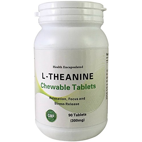 Product Cover L-Theanine Chewables- 90 Count 200mg of L-theanine in 300mg Tablet, Sugar Free- Health Encapsulated Double Strength LTheanine Tablets - Reduce Stress, Anxiety & Helps Sleep and Concentration