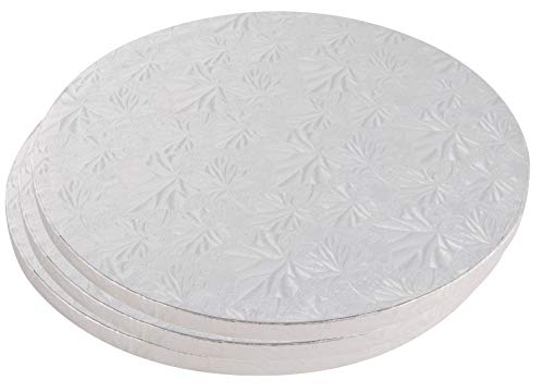 Product Cover Cake Boards Rounds - 3 Piece Silver Foil Pizza Base Disposable Cake Drums, Corrugated Paper Board, 14 Inches in Diameter