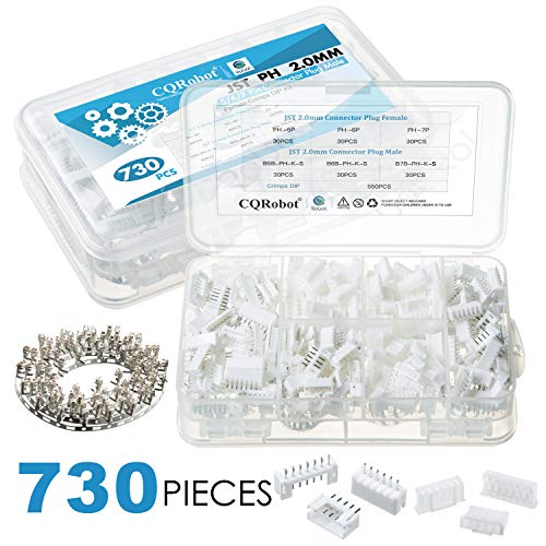 Product Cover 730 Pieces 2.0mm JST-PH JST Connector Kit. 2.0mm Pitch Female Pin Header, JST PH - 5/6/7 Pin Housing JST Adapter Cable Connector Socket Male and Female, Crimp DIP Kit.