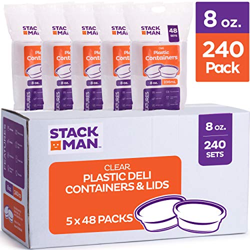 Product Cover Stack Man Plastic Food Storage Deli Containers with Airtight Lids, 8 oz. (Case of 240)