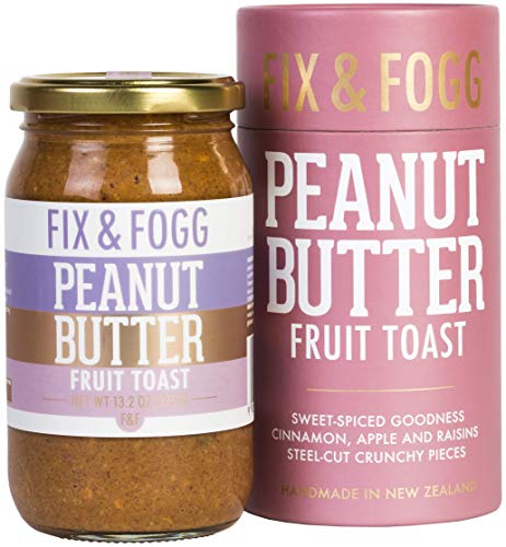 Product Cover Gourmet Peanut Butter with Cinnamon, Apple and Raisins. Handmade in New Zealand. All natural, Keto Friendly and Non-GMO by Fix & Fogg. Vegan. Superior Tasting PB in a Beautiful Canister (13.2 oz)