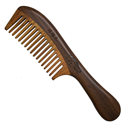Product Cover Xuanli Natural Green Sandalwood Wooden Comb - NO SNAGS, NO TANGLE, NO STATIC (Short Handle - Standard Tooth) (M028)