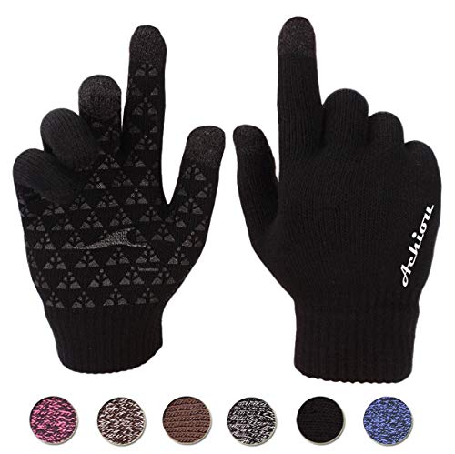 Product Cover Achiou Touchscreen Knit Gloves Winter Warm for Women Men Wool Lined Texting (Black)